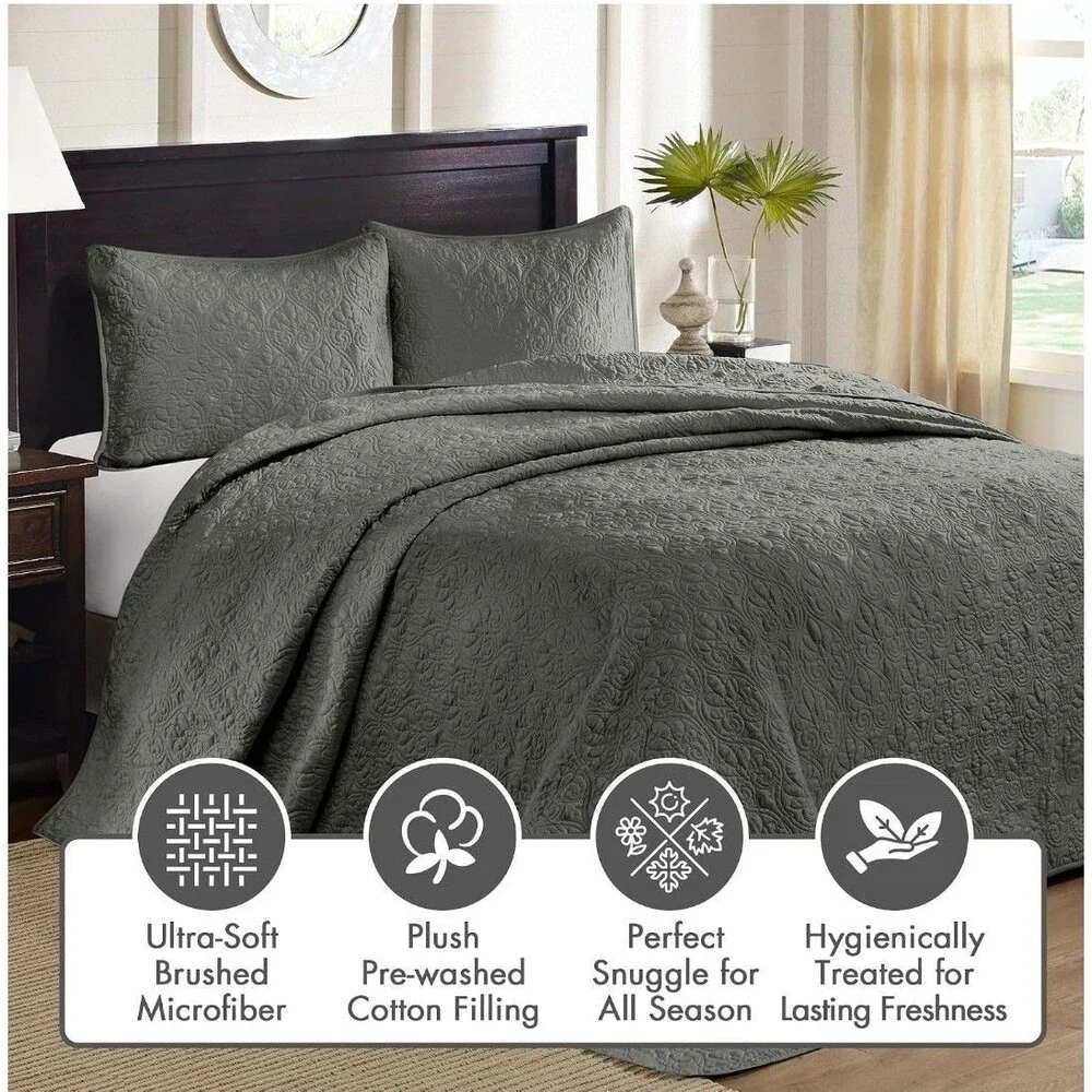 MadisonPark Quebec Bedspread Set | FULL Size | GRAY.